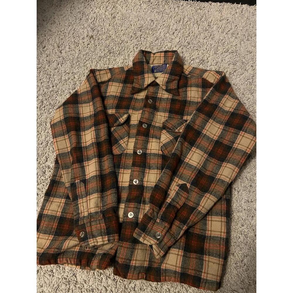 Vintage 1960’s Pendleton Wool Loop Men’s Board Shirt Flap Pockets Brown Size L